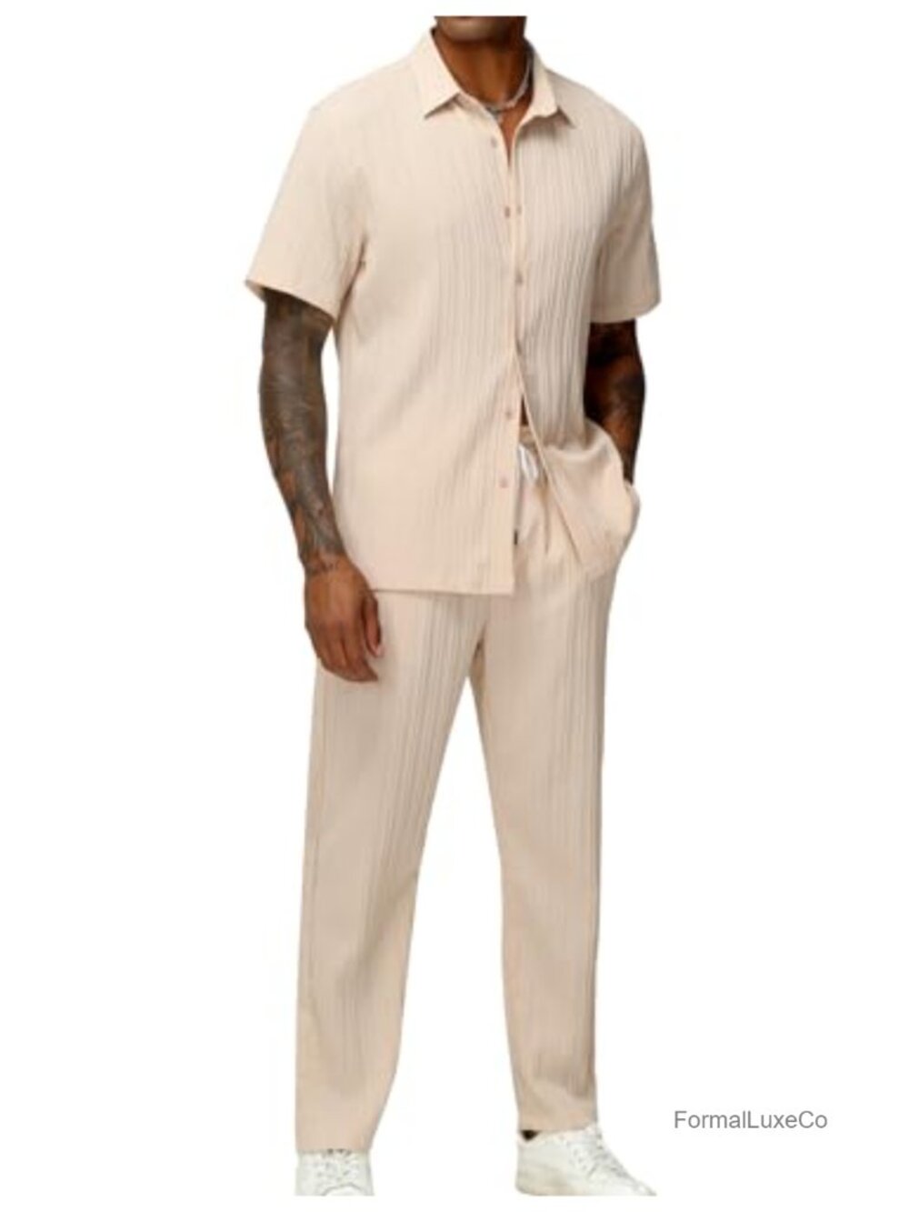 Men's 2 Piece Vertical Striped Shirt & Pants Set Button Down Casual Outfit